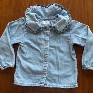 Kids Denim Jacket with Ruffled Collar